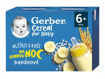 Gerber Cereal Ml.s kaší dob.noc banán.2x200ml 6M+