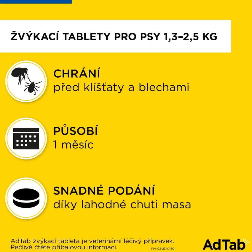 AdTab 56 mg žvýkací tablety pro psy o hmotnosti 1,3–2,5 kg. Foto 7