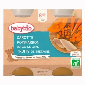 BABYBIO mrkev-dýně-pstruh 8m+ 2x200g