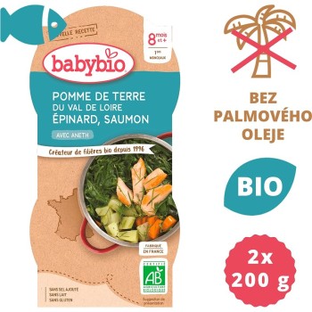 BABYBIO brambory-špenát-losos 8m+ 2x200g