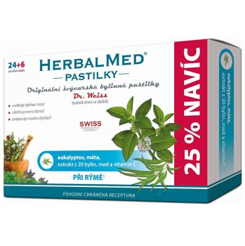 HerbalMed pastilky Eukalyptus + Máta + Vitamin C Dr.Weiss 24+6ks