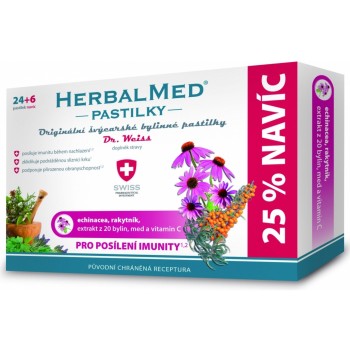 HerbalMed pastilky Echinacea + Rakytník + Vitamin C Dr.Weiss 24+6ks