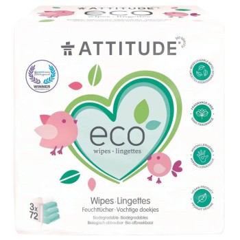 Attitude Vlhčené ubrousky bez vůně 3x72ks