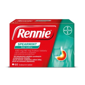 Rennie Spearmint bez cukru 680mg/80mg, 60 žvýkacích tablet