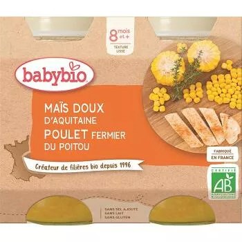 BABYBIO sladká kukuřice-mrkev-kuře.maso 8m+ 2x200g