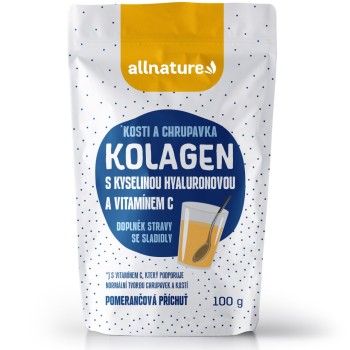 Allnature Kolagen s kyselinou hyaluronovou a vitaminem C - pomeranč 100g