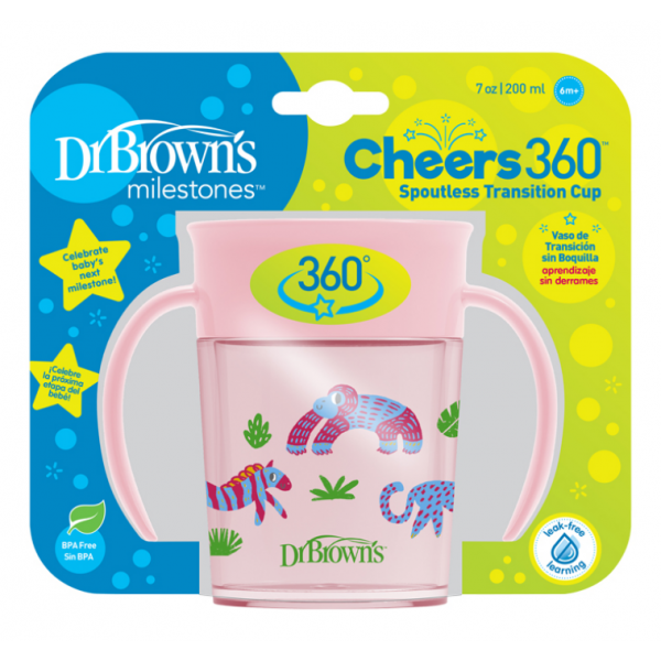 DR.BROWNS Hrnek Cheers360 6m+ 200ml růžový