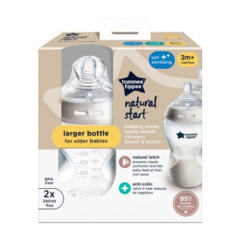 Tommee Tippee Kojen.lahev Střed.pr. 340ml 3m+ 2ks