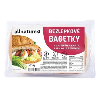 Allnature Bezlepkové bagetky sušená rajčata, bazalka a česnek 110g