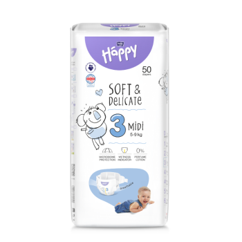 Happy Soft&Delicate 3 dětské pleny 5-9kg 50ks