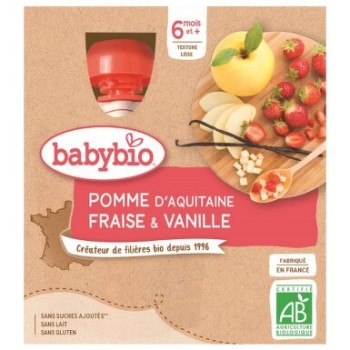 BABYBIO jablko-jahody-vanilka 6m+ 4x90g