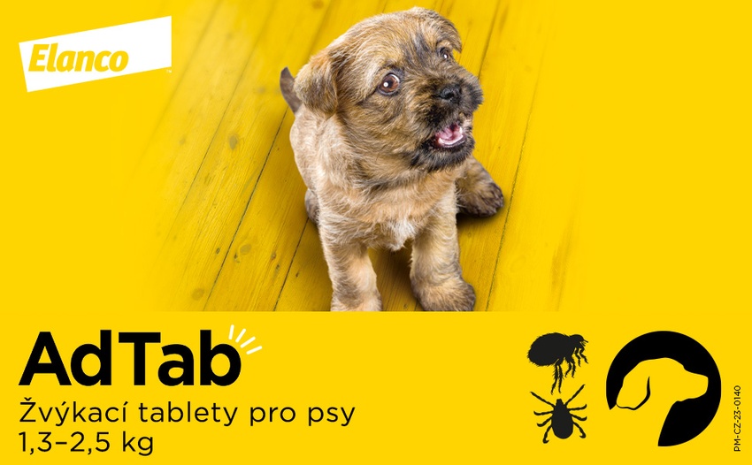 AdTab 56 mg žvýkací tablety pro psy o hmotnosti 1,3–2,5 kg. Foto 3