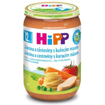 HiPP Zelenina a těstoviny s kuřecím masem BIO 12+m 220g