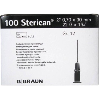 Injekční jehla STERICAN 22G/0.7x30mm černá sterilní 100ks