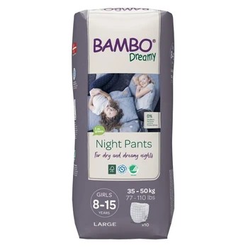Bambo Dreamy Night Pants 8-15 let 35-50 kg - natahovací noční plenkové kalhotky pro dívky s prodyšný