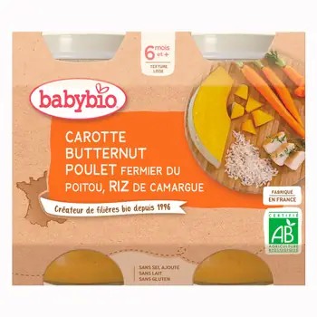 BABYBIO mrkev-dýně-kuře-rýže 6m+ 2x200g