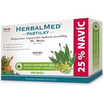 HerbalMed pastilky Jitrocel + Mateřídouška + Lípa + Vitamin C Dr.Weiss 24+6ks