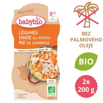 BABYBIO zelenina-krůtí maso-rýže 8m+ 2x200g