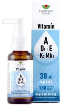 Vitamín A+D3+E+K2 Mk7 sprej 30ml EkoMedica