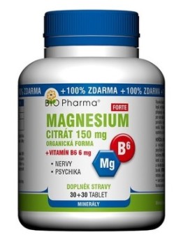 Magnesium citrát Forte 150mg + Vitamin B6 6mg tbl.30+30 Bio-Pharma
