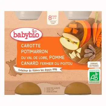 BABYBIO mrkev-dýně-jablko-kachní maso 8m+ 2x200g