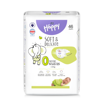 Happy Soft&Delicate 0 dětské pleny 2kg 46ks