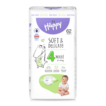 Happy Soft&Delicate 4 dětské pleny 8-14kg 62ks