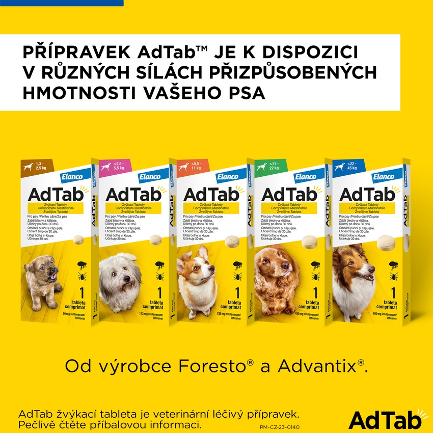 AdTab 56 mg žvýkací tablety pro psy o hmotnosti 1,3–2,5 kg. Foto 10
