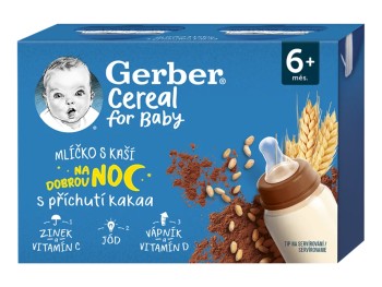 Gerber Cereal Ml.s kaší dobr.noc kakao 2x200ml 6M+