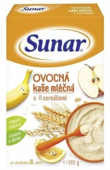 Sunar mléčná ovocná kaše s 8 cereáliemi 225g