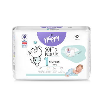 Happy Soft&Delicate 1 dětské pleny 2-5kg 42ks
