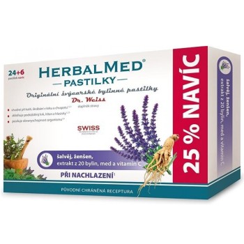 HerbalMed pastilky Šalvěj + Ženšen + Vitamin C Dr.Weiss 24+6ks