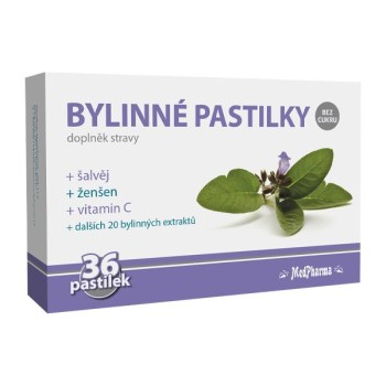 MedPharma Bylinné pastilky bez cukru šalvěj, ženšen, vitamin C 36ks