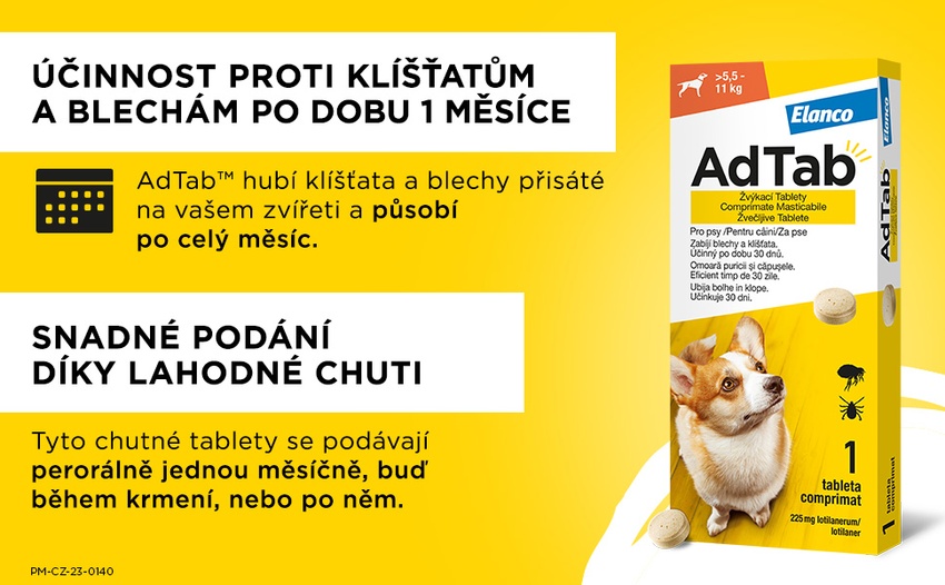 AdTab 225 mg žvýkací tablety pro psy o hmotnosti 5,5–11 kg. Foto 4
