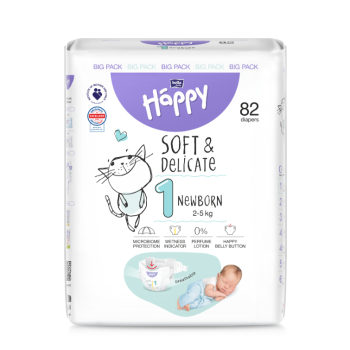 Happy Soft&Delicate 1 dětské pleny 2-5kg 82ks