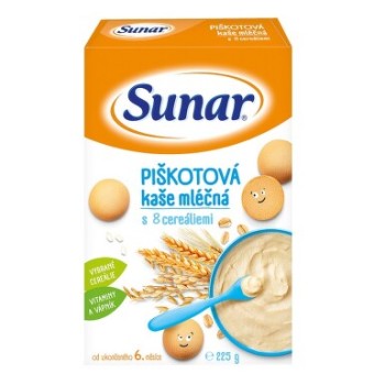 Sunar mléčná piškotová kaše s 8 cereáliemi 225g