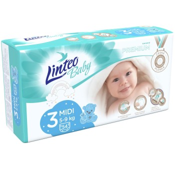 Linteo Baby Dětské plenky Premium 3 Midi 5-9kg 54ks