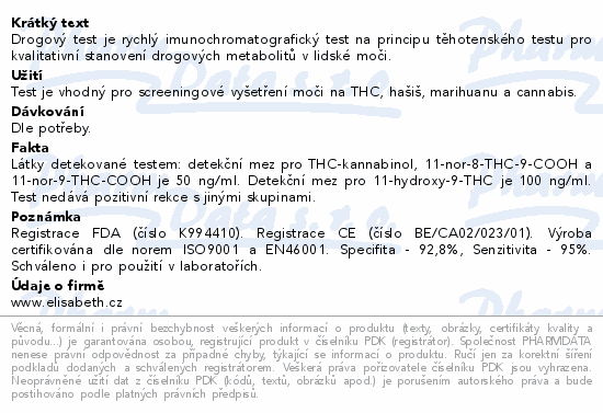 Informace o produktu:<br> Drogový test THC Instant-View 1 ks