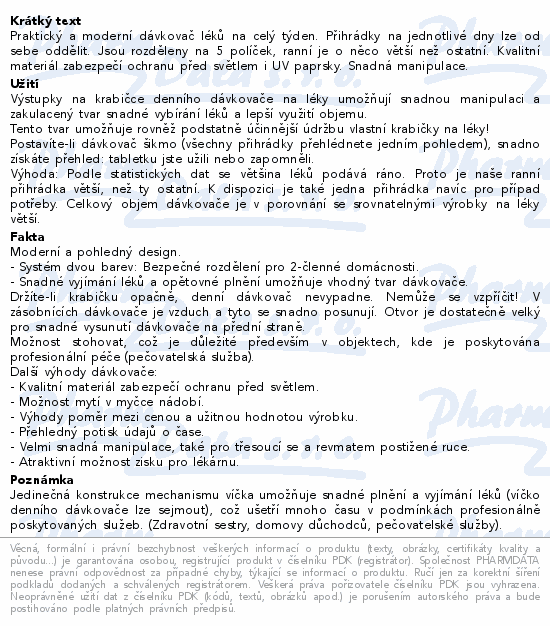 Informace o produktu:<br> Dávkovač na léky ANABOX 7 dní modrý