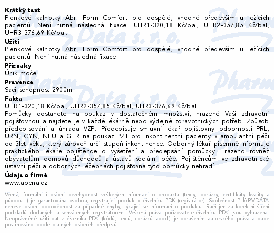 Informace o produktu:<br> Inkont.kalh. Abri Form Comfort L2. 22ks