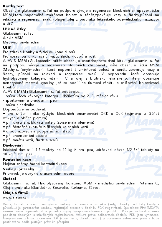 Informace o produktu:<br> ALAVIS MSM+Glukosamin sulfát tbl.60