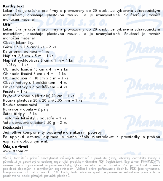 Informace o produktu:<br> Lékárnička - nástěn.s náplní do 20osob-ZM20