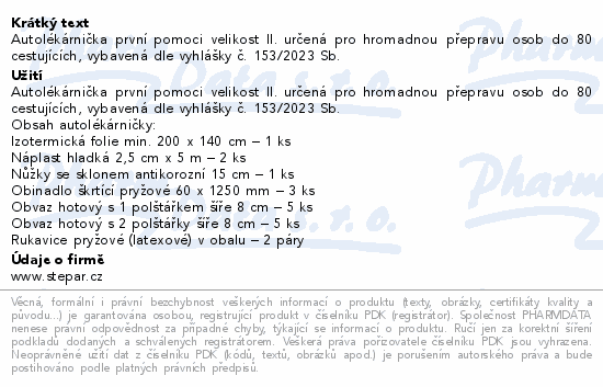 Informace o produktu:<br> Autolékárna II. hrom.přep.vyhláška č.153/2023 Sb.
