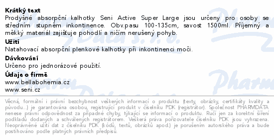 Informace o produktu:<br> Seni Active Super Large 10ks inkont.plenk.kalhotky