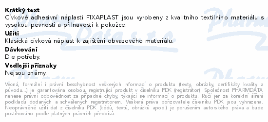 Informace o produktu Náplast Fixaplast cívka 1.25cmx5m