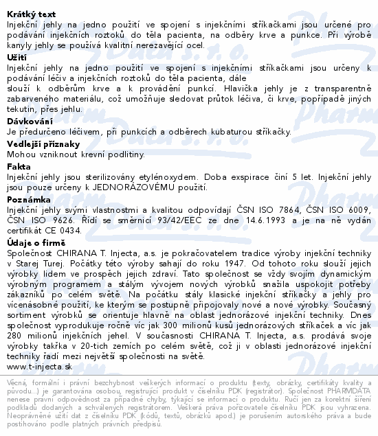 Informace o produktu:<br> Inj.jehla 0.60x30 modrá Chirana 100ks jednoráz.