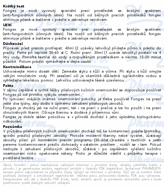 Informace o produktu:<br> Fongex protiplísňový prací prostředek 200ml