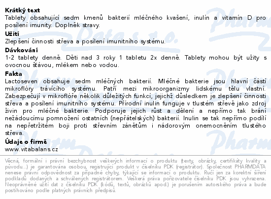 Informace o produktu:<br> LactoSeven 20 tablet