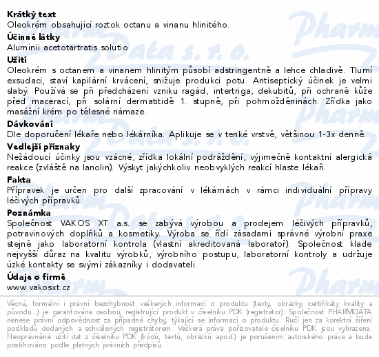 Informace o produktu:<br> Cremor aluminii acetico-tartarici 500g CSC