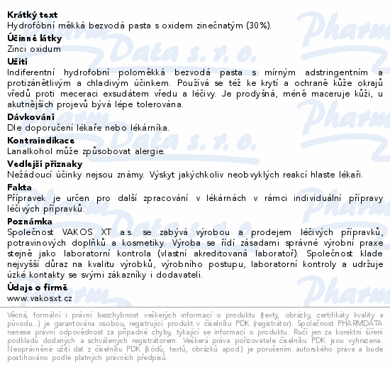 Informace o produktu:<br> Zinci oxidi pasta mollis CSC 1000g